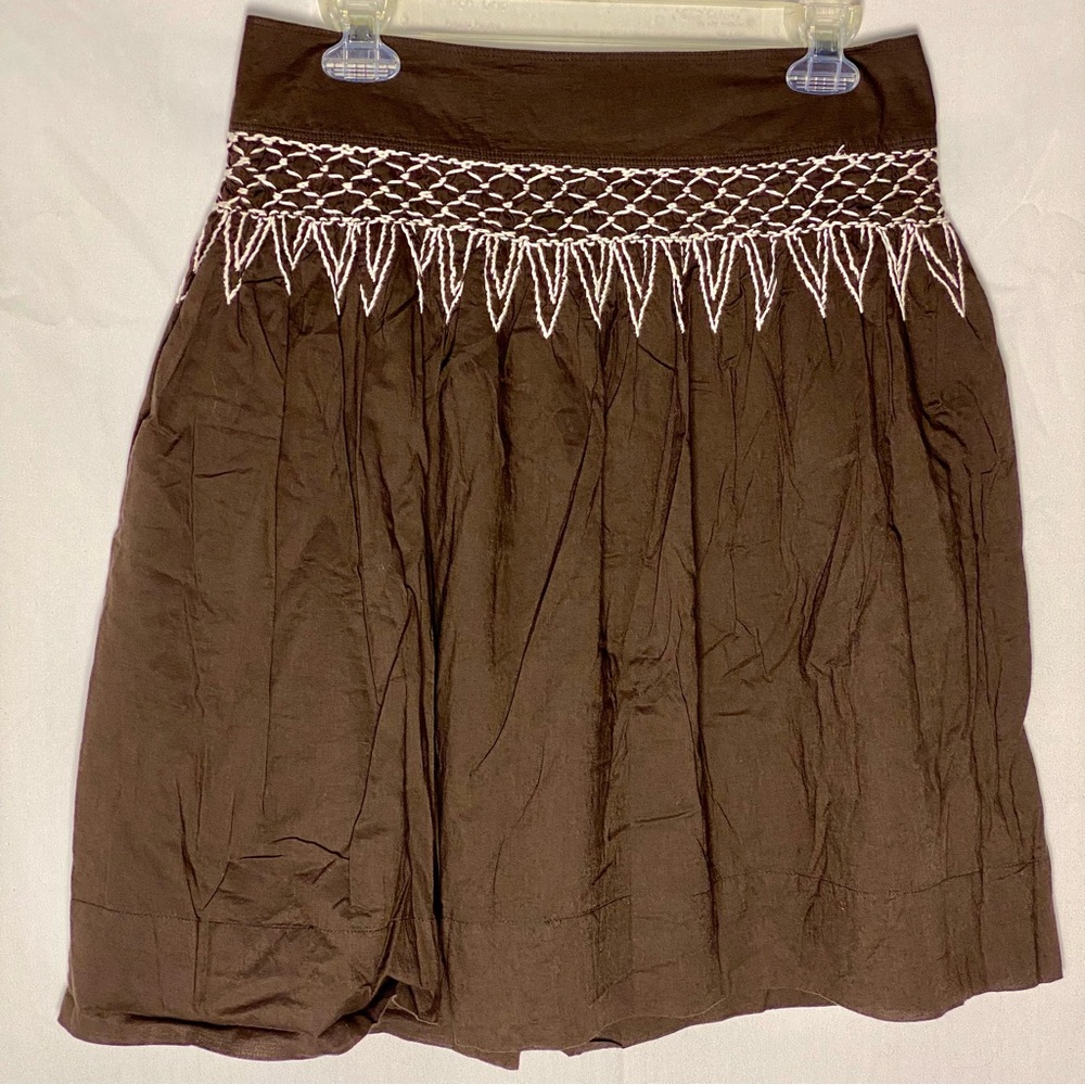 Banana Republic Brown Mini Skirt with Ivory Embroidery Women’s Size 6 - Picture 2 of 5